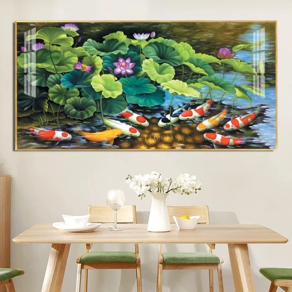 Tranh Cửu Ngư Quần Hội Tráng Gương Treo Phòng Khách, Quà Tặng Tân Gia, May Mắn, Tài Lộc C10