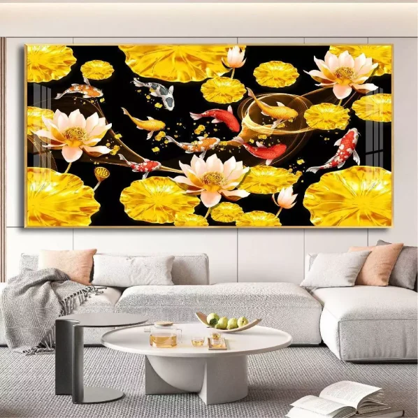 Tranh Cửu Ngư Quần Hội Tráng Gương Treo Phòng Khách, Quà Tặng Tân Gia, May Mắn, Tài Lộc C11