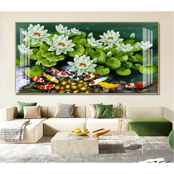 Tranh Cửu Ngư Quần Hội Tráng Gương Treo Phòng Khách, Quà Tặng Tân Gia, May Mắn, Tài Lộc C14