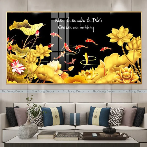 Tranh Cửu Ngư Quần Hội Tráng Gương Treo Phòng Khách, Quà Tặng Tân Gia, May Mắn, Tài Lộc C2