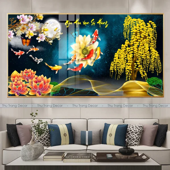 Tranh Cửu Ngư Quần Hội Tráng Gương Treo Phòng Khách, Quà Tặng Tân Gia, May Mắn, Tài Lộc C3