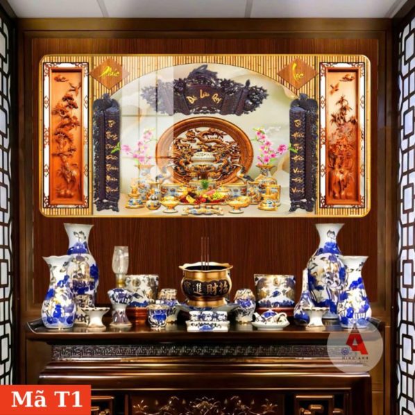 Tranh tráng gương treo bàn thờ cửu huyền thất tổ T1