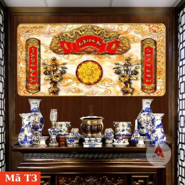 Tranh tráng gương treo bàn thờ cửu huyền thất tổ T3