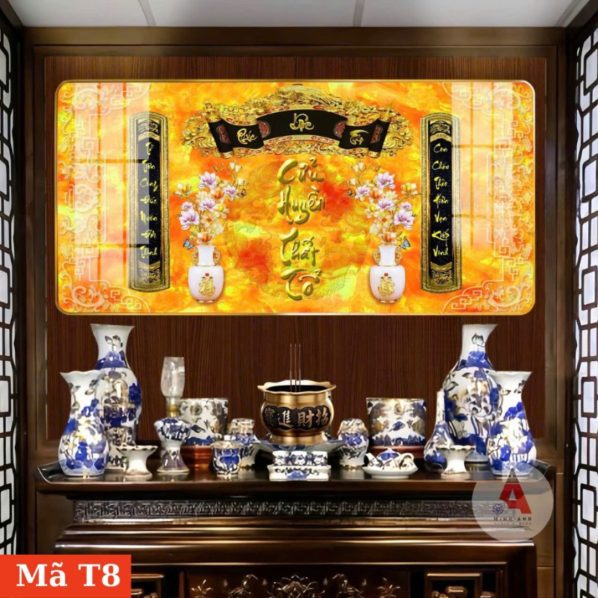 Tranh tráng gương treo bàn thờ cửu huyền thất tổ T8