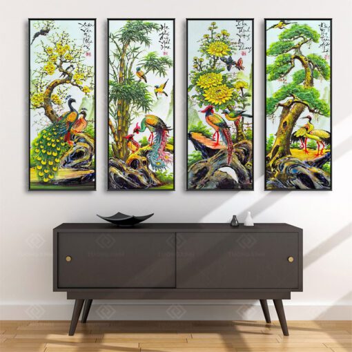 Tranh Treo Tường Phòng Khách, Phòng Thờ – Tranh Tứ Quý TQ13