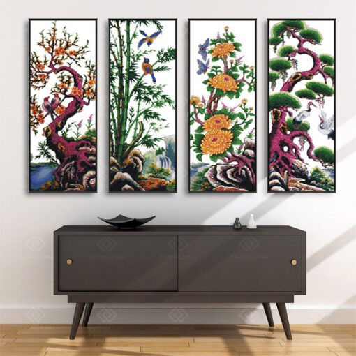 Tranh Treo Tường Phòng Khách, Phòng Thờ – Tranh Tứ Quý TQ16