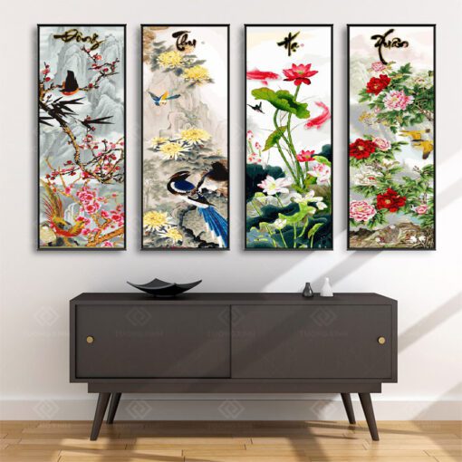 Tranh Treo Tường Phòng Khách, Phòng Thờ – Tranh Tứ Quý TQ30