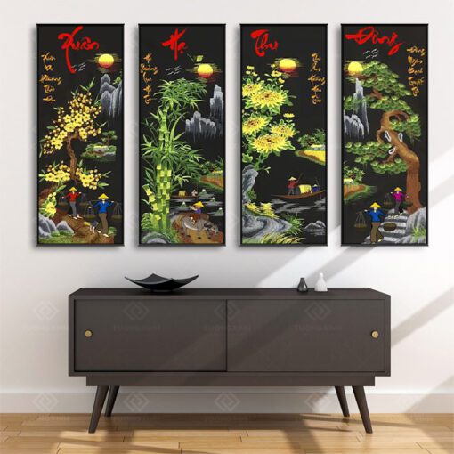 Tranh Treo Tường Phòng Khách, Phòng Thờ – Tranh Tứ Quý TQ35